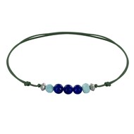 Bracelet Lien Trois Perles de Lapis Lazuli et Deux Anneaux de Larimar Facettés - Vert kaki