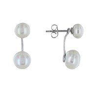 Boucles d'Oreilles Clou Argent Deux Perles de Culture Blanches Amovibles