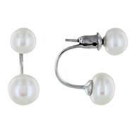 Boucles d'Oreilles Clou Argent Deux Perles de Culture Blanches