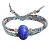 Bracelet Double Tour Lien Liberty Talisman Scarabée en Lapis Lazuli et Perles Plaqué Or - vue V1