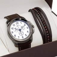 Coffret montre Homme GIORGIO bracelet Cuir Marron