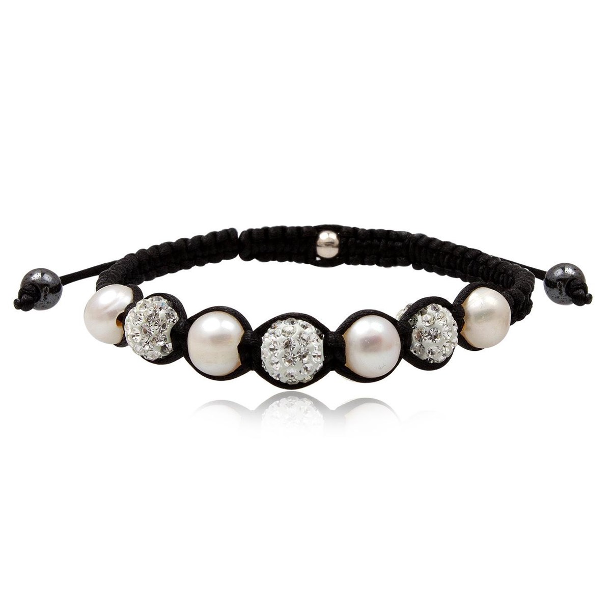 Bracelet SHAMBALLA  strass blanc et perles blanches - vue 2