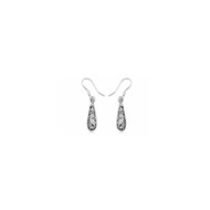 Boucles d'oreilles longues forme goutte en argent ciselé