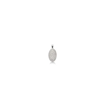 Pendentif ovale strass blanc et argent