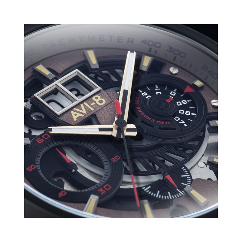 Montre homme quartz japonais chronographe AVI-8 - Bracelet cuir véritable - Date - vue 2