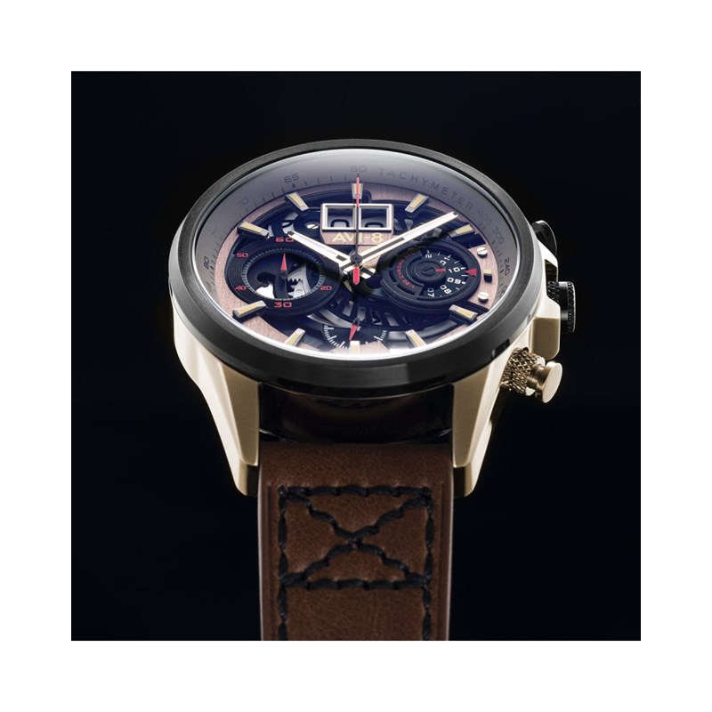 Montre homme quartz japonais chronographe AVI-8 - Bracelet cuir véritable - Date - vue 4