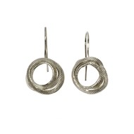 Boucles d'oreilles pendantes en plaqué argent faites main avec cercles texturés métalliques - Bijou de créateur