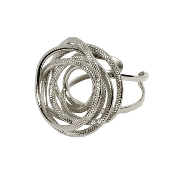 Handmade silver-plated adjustable ring with textured metal circles - Designer jewelry