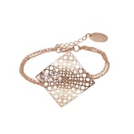 Bracelet souple en plaqué or rose avec chaînes, métal géométrique avec perles et cristaux - Bijou de créateur
