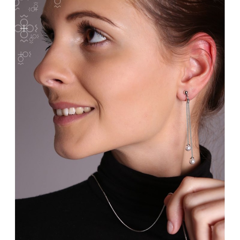 Boucles d'oreilles cristal Swarovski perles blanches en plaqué Or Blanc et rhodié - vue 2