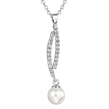 Collier cristal Swarovski avec une perle blanche en plaqué Or Blanc et rhodié