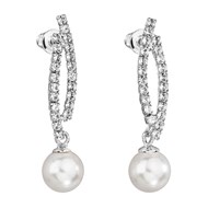 Boucles d'oreilles cristal Swarovski avec perles blanches en plaqué Or Blanc et rhodié