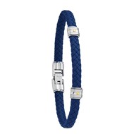 Bracelet HUDSON, cuir synthétique bleu marine, acier inoxydable et décor or