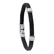 Bracelet HUDSON, cuir synthétique noir, acier inoxydable et décor or