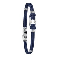 Bracelet MAHO, cordon bleu marine, acier inoxyable et décor or
