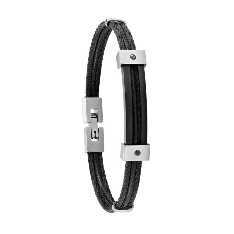 Bracelet PEJO, câble acier inoxydable noir et cordelette