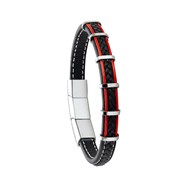 Bracelet KESSEL, cuir noir et rouge, acier inoxydable