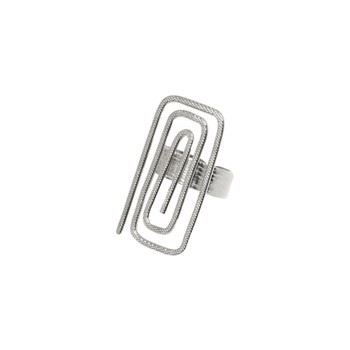 Adjustable silver-plated ring, hand-hammered parallelogram shape - Designer jewelry