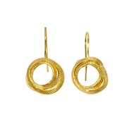 Boucles d'oreilles pendantes en plaqué or faites main avec cercles texturés métalliques - Bijou de créateur