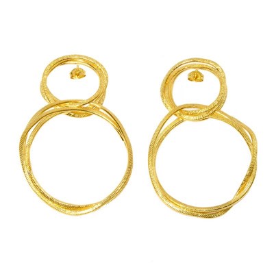 Boucles d'oreilles en plaqué or faites main avec cercles texturés métalliques - Bijou de créateur - vue V1