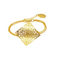 Bracelet souple en plaqué or avec chaînes, métal géométrique avec perles et cristaux - Bijou de créateur
