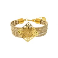 Bracelet souple en plaqué or avec cordons et métal géométrique - Bijou de créateur