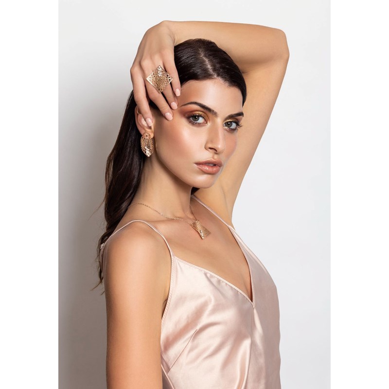 Boucles d'oreilles en plaqué or avec métal géométrique - Bijou de créateur - vue V2