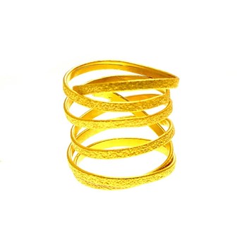 Bague ajustable en plaqué or fait main avec 6 rangées de fil martelé - Bijou de créateur