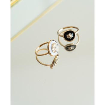 Bague Fine Médaillon Soleil Noir Plaqué Or