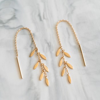 Boucles d'Oreilles Pendantes Ajustables Pampilles Feuilles Plaqué Or