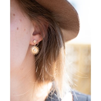 Boucles d'Oreilles Pendantes Plaqué Or Rayons Soleil Pierre Precieuse Strass Zirconium