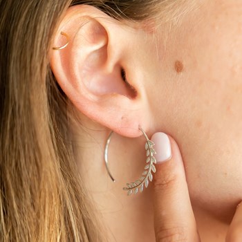 Boucles d'Oreilles Creoles Argent Tendance Feuilles de Laurier Epis de Blé