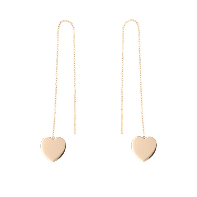 Boucles d'Oreilles Or Jaune Coeur - Pendantes - Femme - vue V1