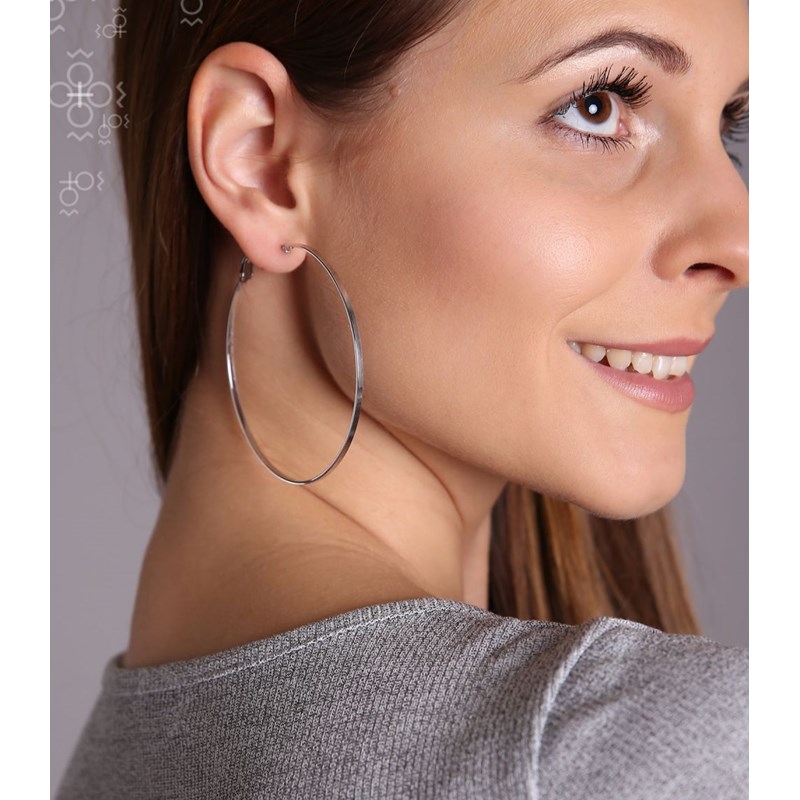 Boucles d'oreilles créoles en plaqué Or Blanc et rhodié - vue 2