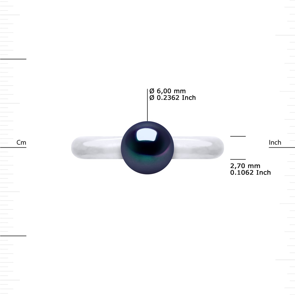 Bague Ajustable Jonc Perle d'Eau Douce Ronde 6-7 mm Noire Argent 925 - vue 3