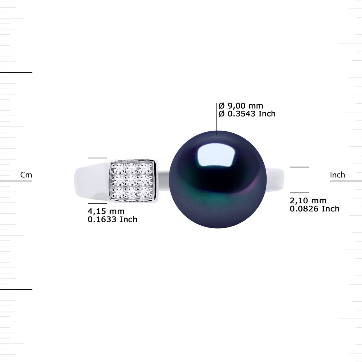 Bague Ajustable Perle d'Eau Douce 9-10 mm Noire Joaillerie Argent 925 - vue 3