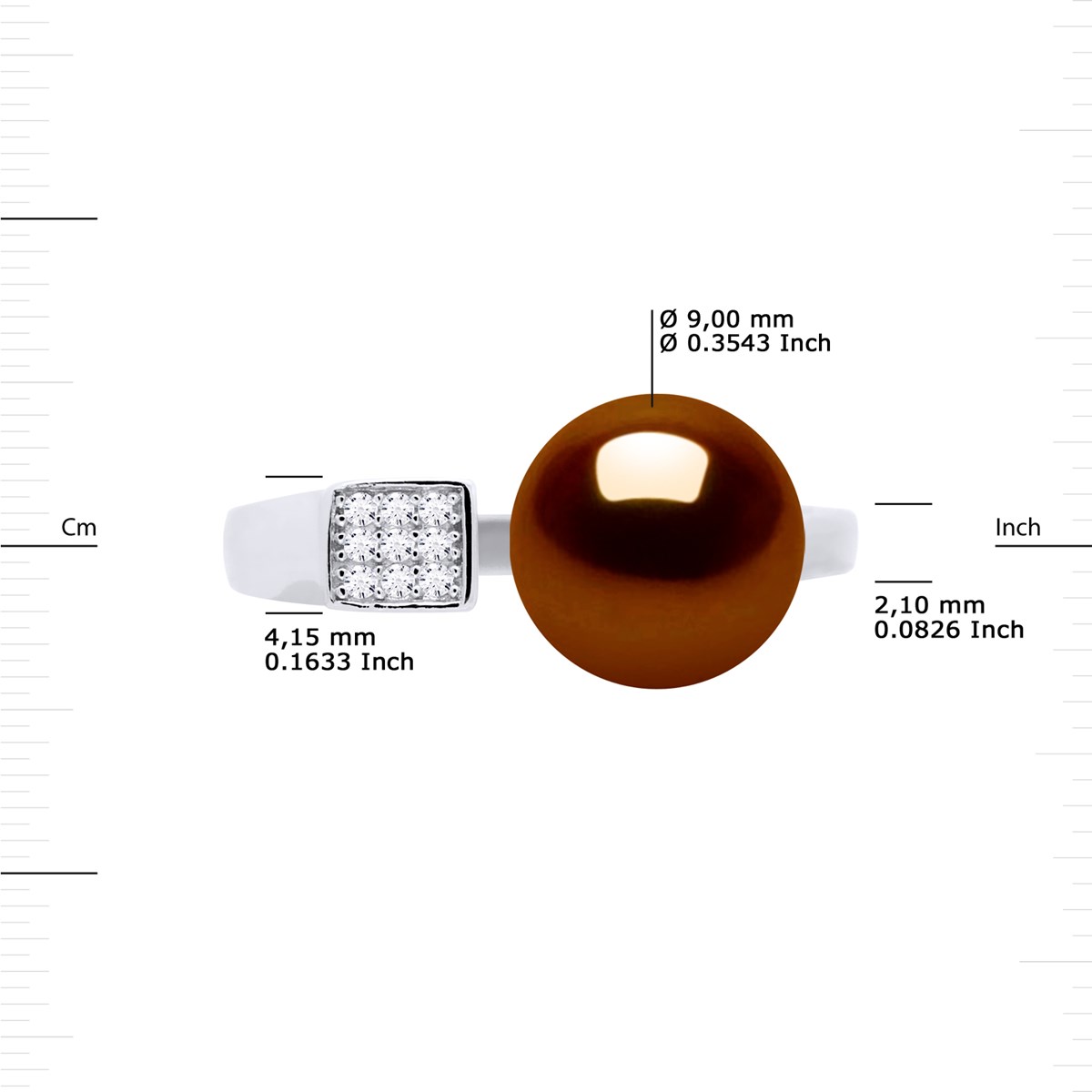 Bague Ajustable Perle d'Eau Douce 9-10 mm Chocolat Joaillerie Argent 925 - vue 3