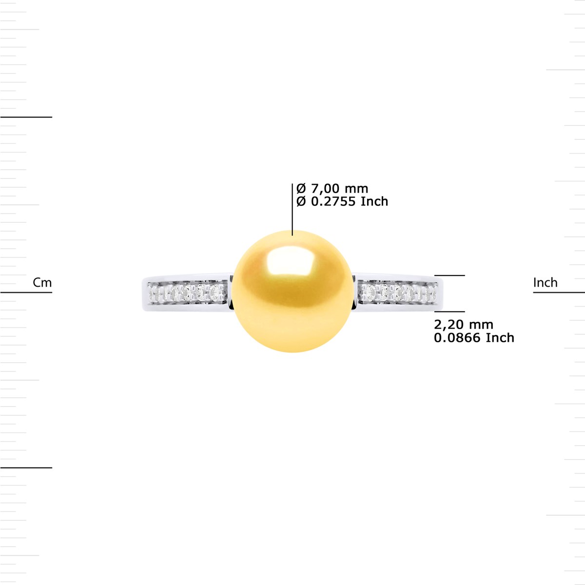 Bague Ajustable Perle d'Eau Douce 7-8 mm Jaune Dorée et Oxydes de Zirconium Argent 925 - vue 3