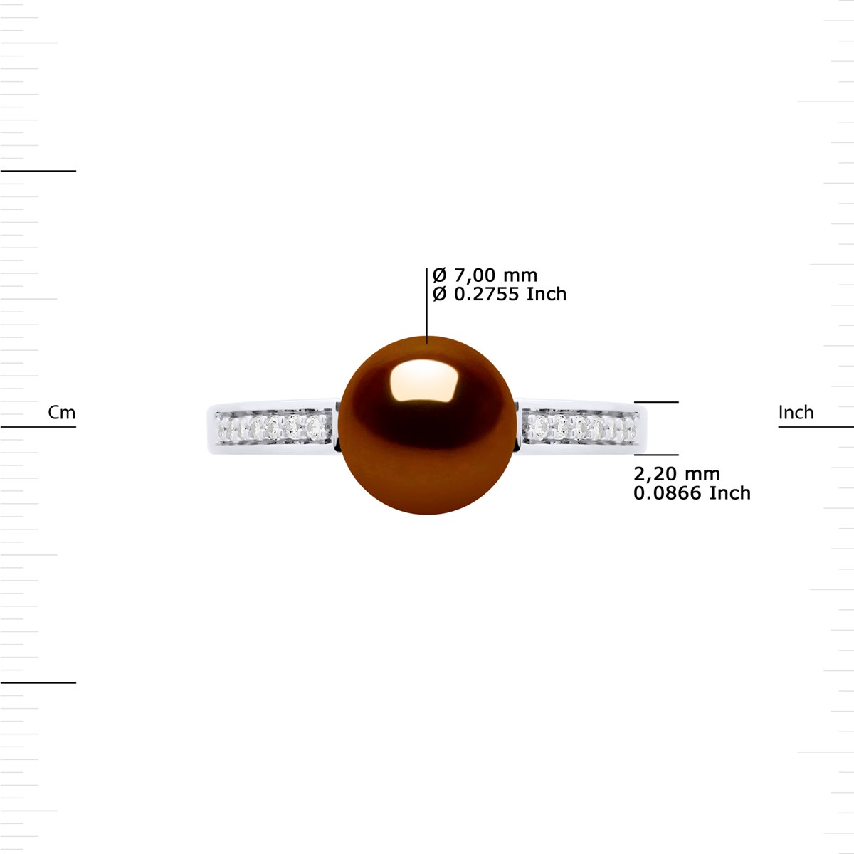 Bague Ajustable Perle d'Eau Douce 7-8 mm Chocolat et Oxydes de Zirconium Argent 925 - vue 3