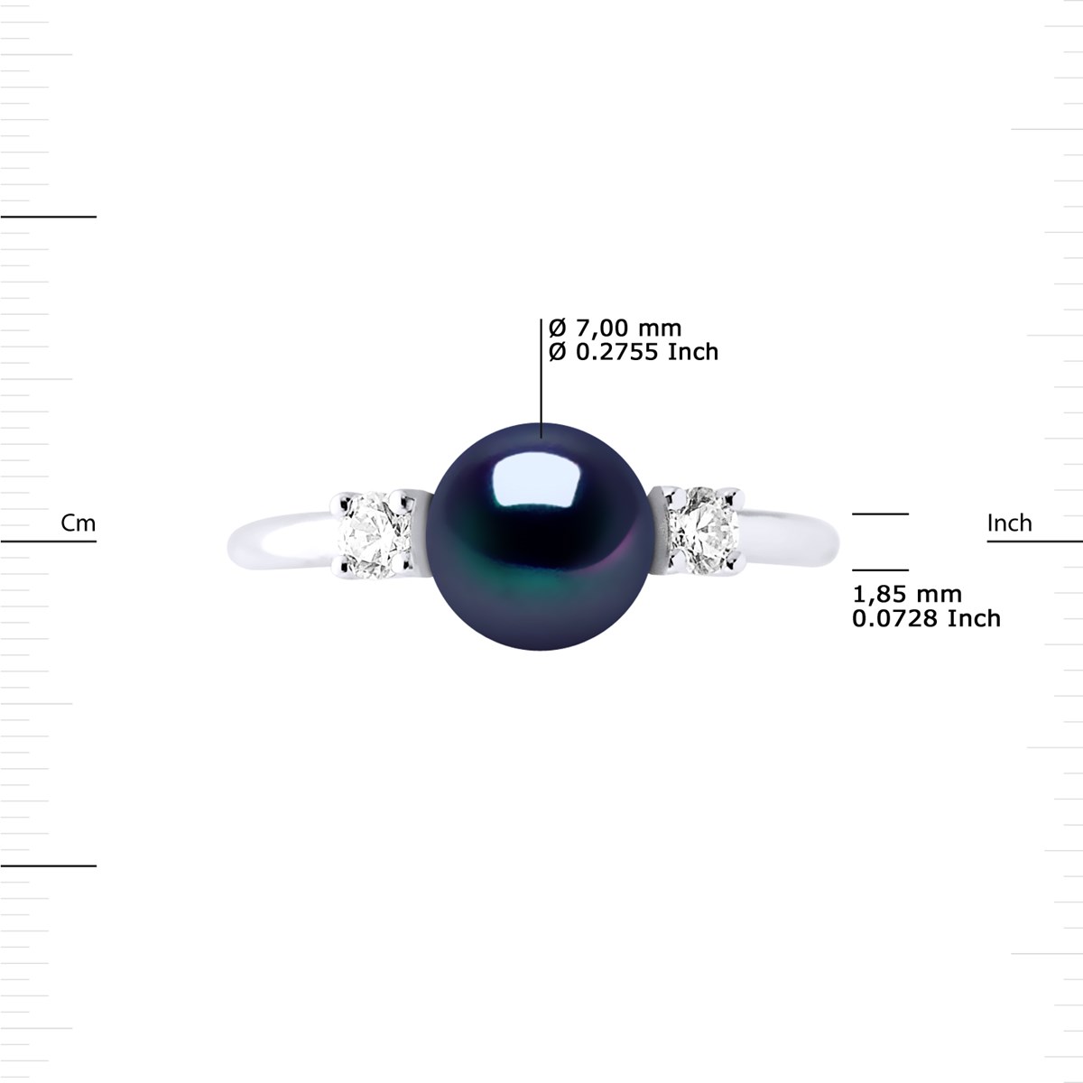 Bague Ajustable Perle d'Eau Douce 7-8 mm Noire et Oxydes de Zirconium Argent 925 - vue 3