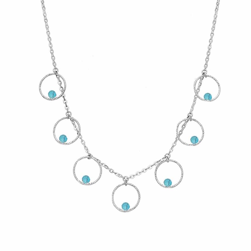 Collier Argent Bulles Et Pierre Turquoise