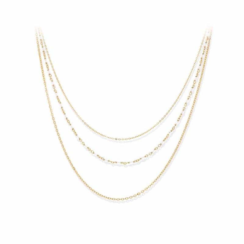 Collier Argent Doré Triple Collier Petite Perles Pierre De Lune Blanche