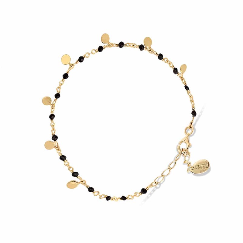Bracelet Argent Doré Petites Perles Pampilles Et Spinelle Noire