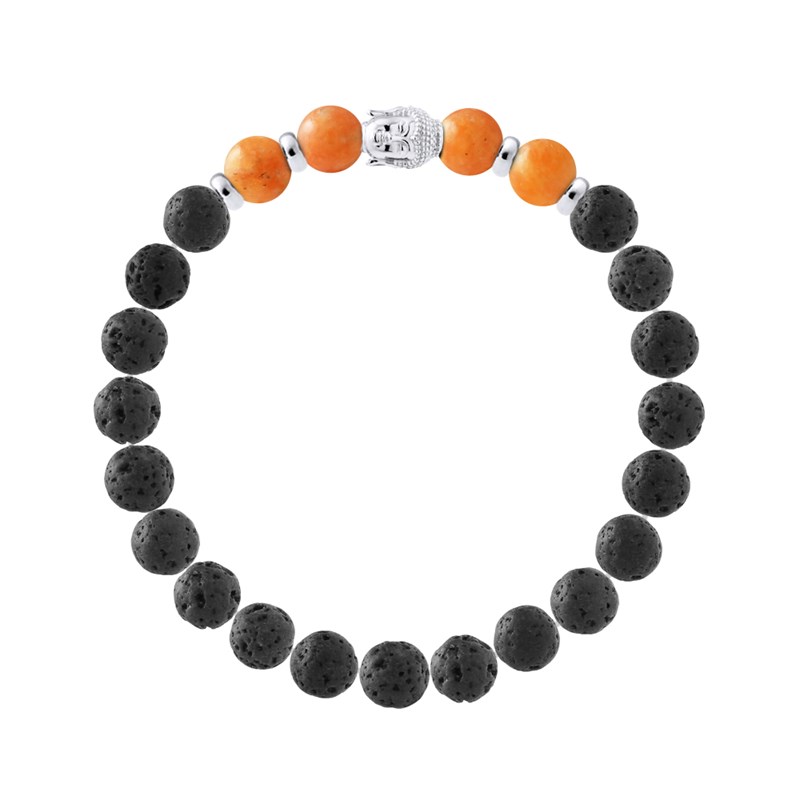 Bracelet BUDDAH Jaspe Orange - Pierre de Lave Naturelle - Argent 925