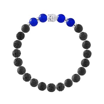 Bracelet BUDDAH Calcédoine Bleue - Pierre de Lave Naturelle - Argent 925