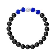 Bracelet BUDDAH Calcédoine Bleue Véritable - Agate Noire Matte en Argent 925