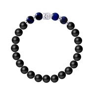 Bracelet BUDDAH OEil de Faucon (OEil de Tigre Bleu ) - Agate Noire Matte en Argent 925