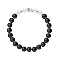 Bracelet BUDDAH Véritables Perles de Culture Colori BLANC NACRE - Agate Noire Matte - Argent 925