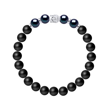Bracelet BUDDAH Véritables Perles de Culture Colori BLACK TAHITI - Agate Noire Matte - Argent 925