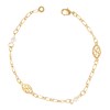 Bracelet plaqué or perles d'imitations blanches et forme amandes filigranées - vue V1